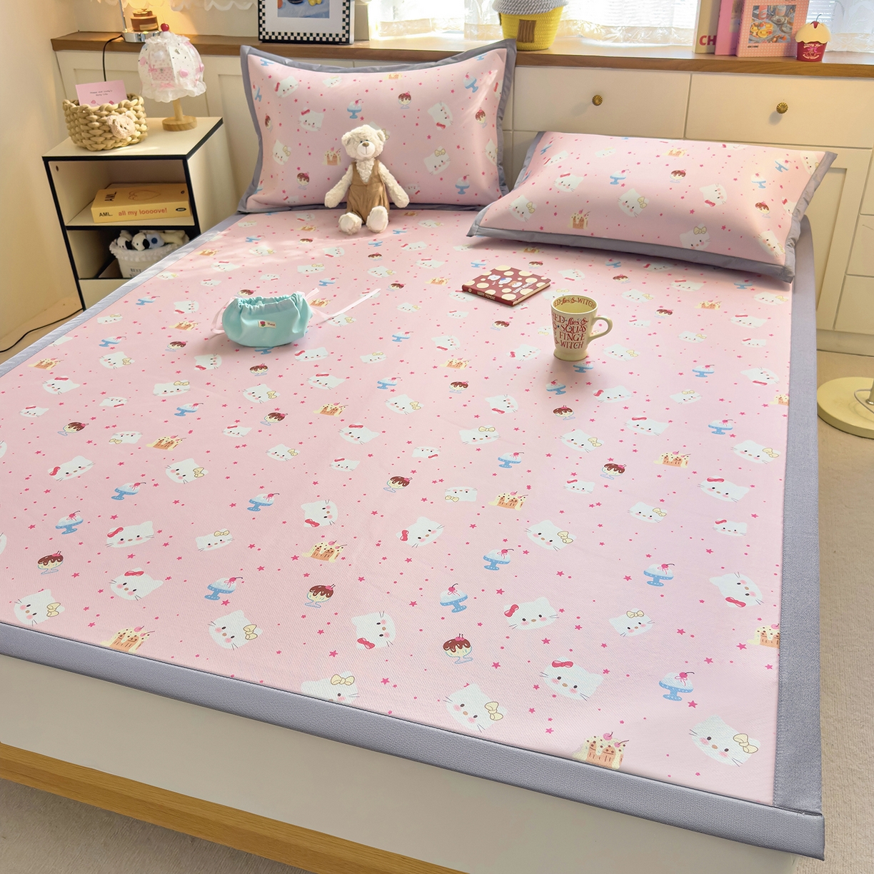 91家纺网 家纺一手货源 找家纺 （总）圣比熊 2026新款烫光数码印花冰丝凉席