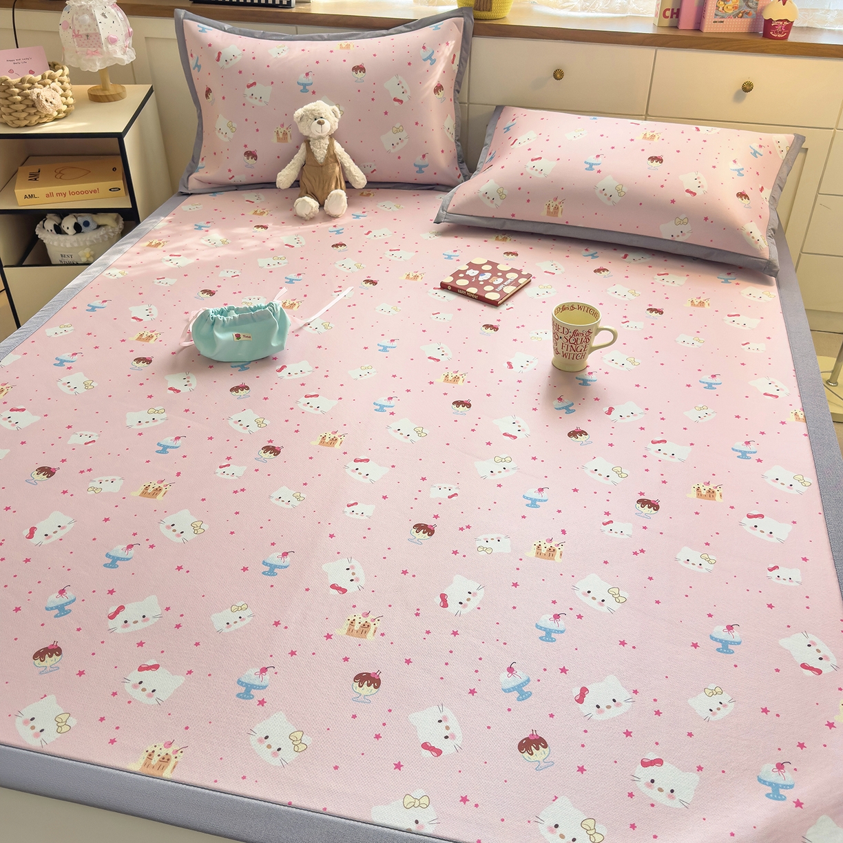 91家纺网 家纺一手货源 找家纺 （总）圣比熊 2026新款烫光数码印花冰丝凉席