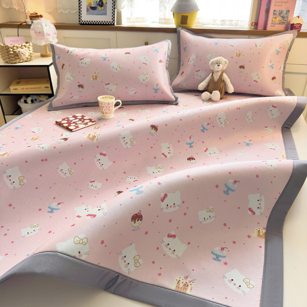 91家纺网 家纺一手货源 找家纺 （总）圣比熊 2026新款烫光数码印花冰丝凉席