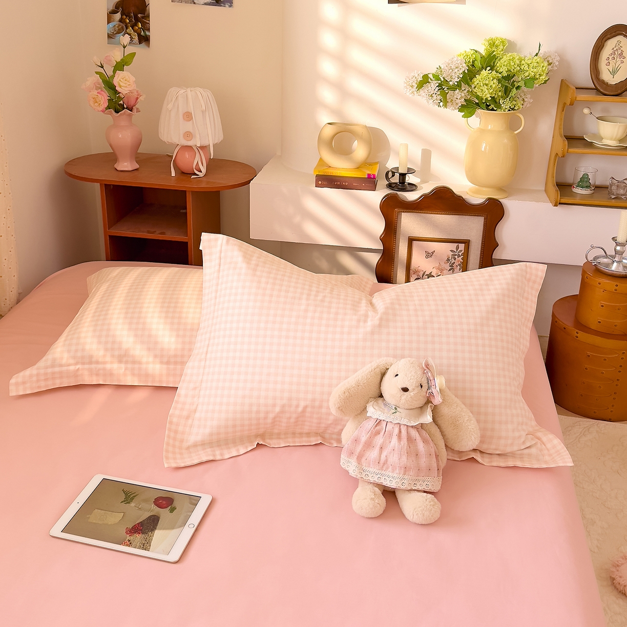 91家纺网 家纺一手货源 找家纺 DoDo 兜兜 2026年全棉纯棉ins风小清新单品枕套 枕套单件 樱粉奶盖