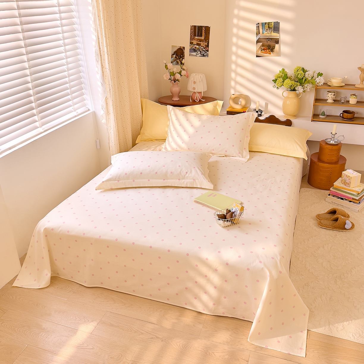 91家纺网 家纺一手货源 找家纺 DoDo 兜兜 2026年全棉纯棉ins风小清新单品床单 床单单件 波点奶盖