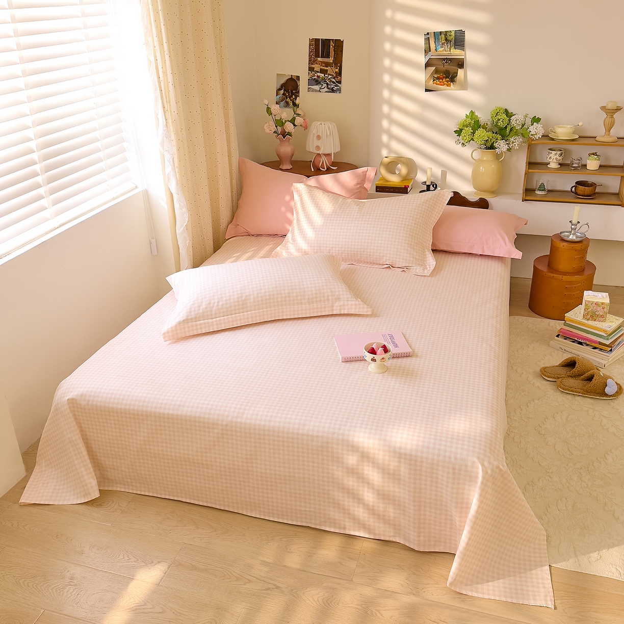 91家纺网 家纺一手货源 找家纺 DoDo 兜兜 2026年全棉纯棉ins风小清新单品床单 床单单件 樱粉奶盖