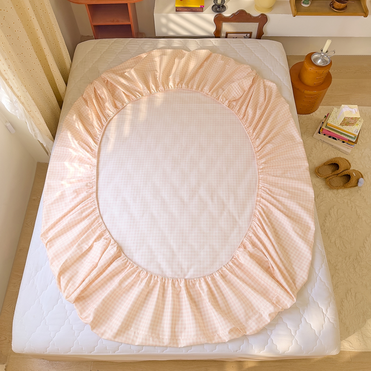 91家纺网 家纺一手货源 找家纺 DoDo 兜兜 2026年全棉纯棉ins风小清新单品床笠 床笠单件 樱粉奶盖