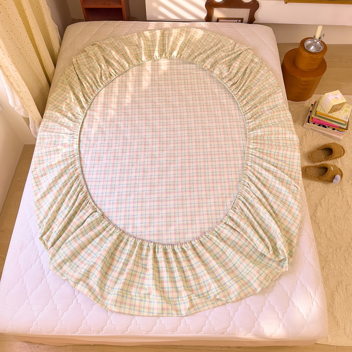 91家纺网 家纺一手货源 找家纺 DoDo 兜兜 2026年全棉纯棉ins风小清新单品床笠 床笠单件 彩虹奶盖