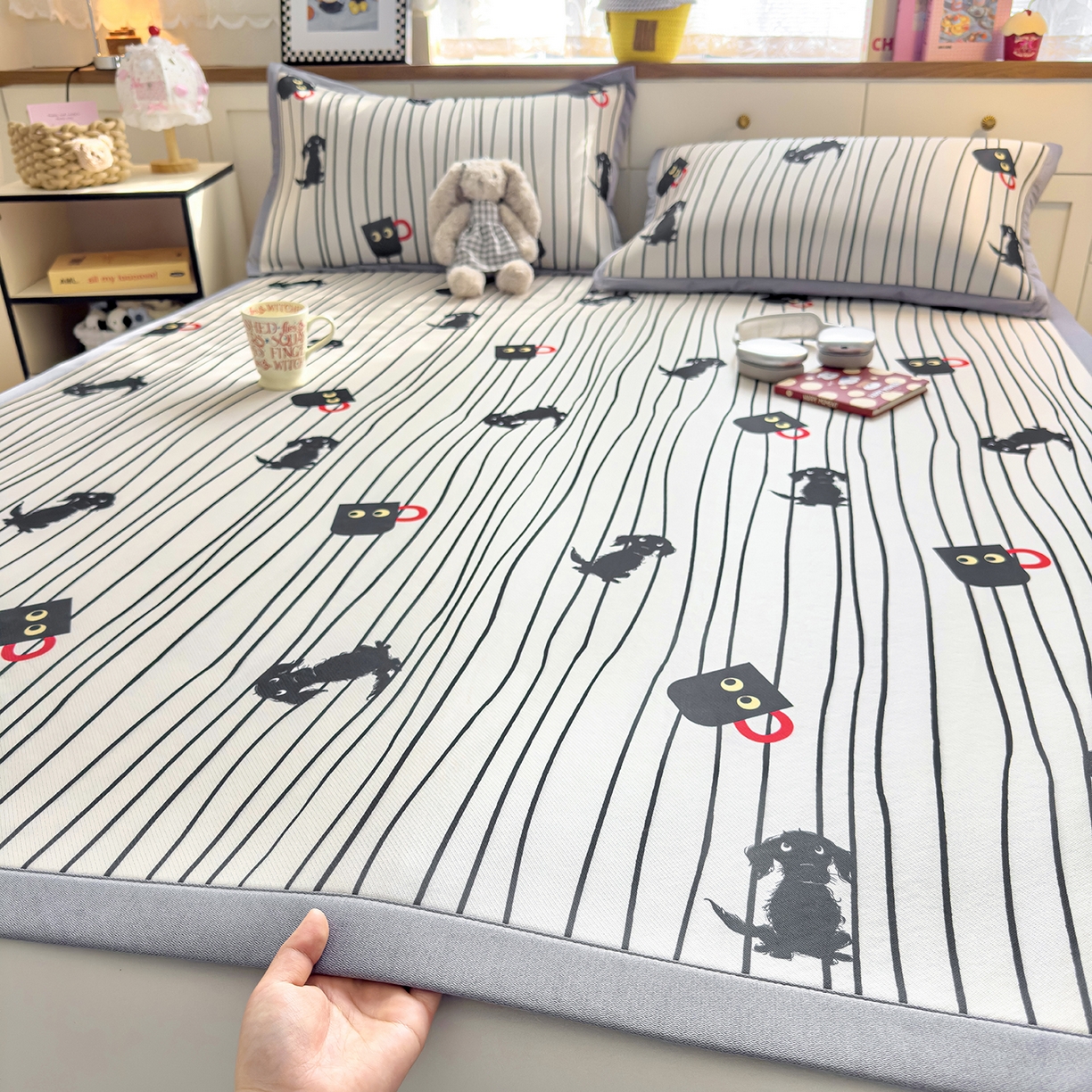 91家纺网 家纺一手货源 找家纺 （总）圣比熊 2026新款烫光数码印花冰丝凉席