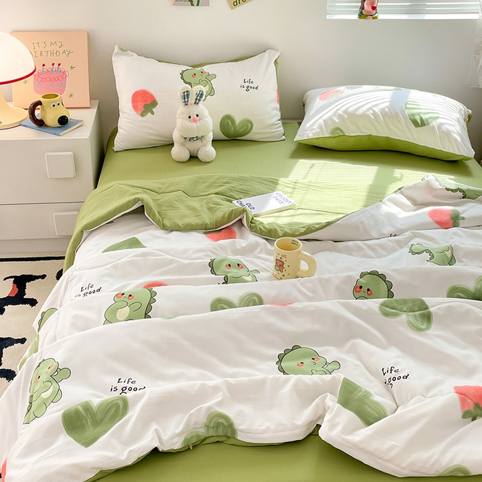 91家纺网 家纺一手货源 找家纺 卡斯诺家纺馆 2026新款水洗云朵棉夏被夏凉被空调被 爱心恐龙