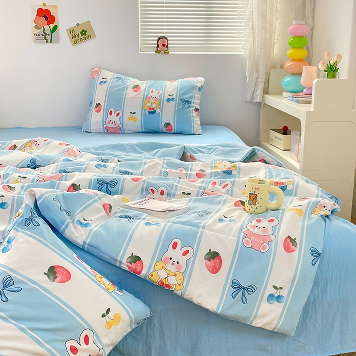 91家纺网 家纺一手货源 找家纺 卡斯诺家纺馆 2026新款水洗云朵棉夏被夏凉被空调被 缤果萌兔