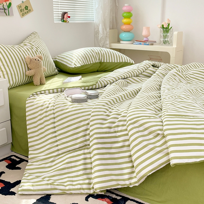 91家纺网 家纺一手货源 找家纺 卡斯诺家纺馆 2026新款水洗云朵棉夏被夏凉被空调被 甜辣风-抹绿条