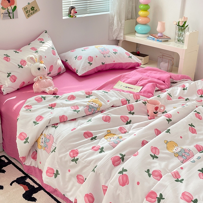 91家纺网 家纺一手货源 找家纺 卡斯诺家纺馆 2026新款水洗云朵棉夏被夏凉被空调被 花仙子