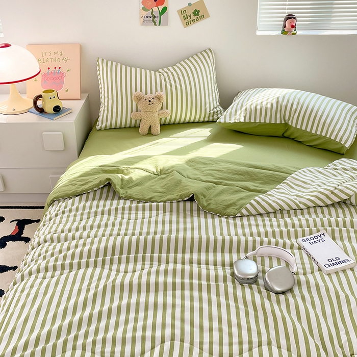 91家纺网 家纺一手货源 找家纺 卡斯诺家纺馆 2026新款水洗云朵棉夏被夏凉被空调被 甜辣风-抹绿条