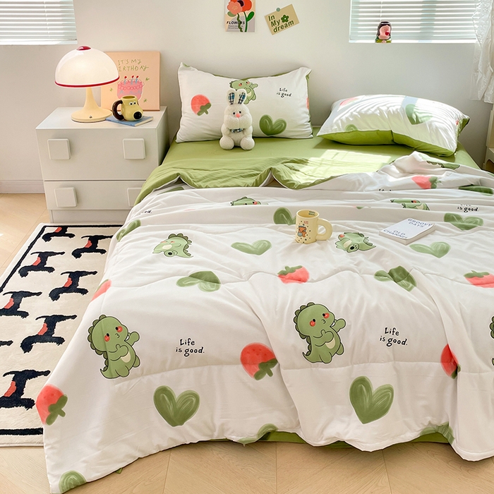 91家纺网 家纺一手货源 找家纺 卡斯诺家纺馆 2026新款水洗云朵棉夏被夏凉被空调被 爱心恐龙