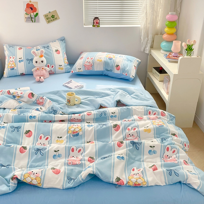 91家纺网 家纺一手货源 找家纺 卡斯诺家纺馆 2026新款水洗云朵棉夏被夏凉被空调被 缤果萌兔