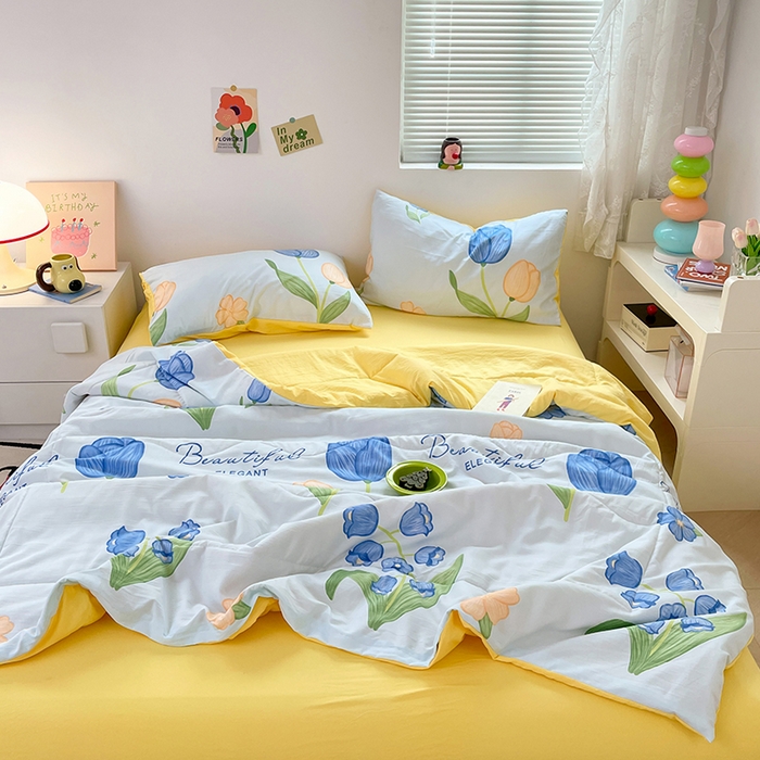 91家纺网 家纺一手货源 找家纺 卡斯诺家纺馆 2026新款水洗云朵棉夏被夏凉被空调被 缤纷花朵