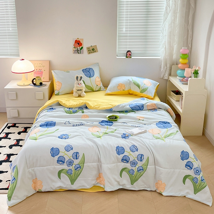 91家纺网 家纺一手货源 找家纺 卡斯诺家纺馆 2026新款水洗云朵棉夏被夏凉被空调被 缤纷花朵