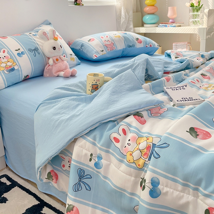 91家纺网 家纺一手货源 找家纺 卡斯诺家纺馆 2026新款水洗云朵棉夏被夏凉被空调被 缤果萌兔