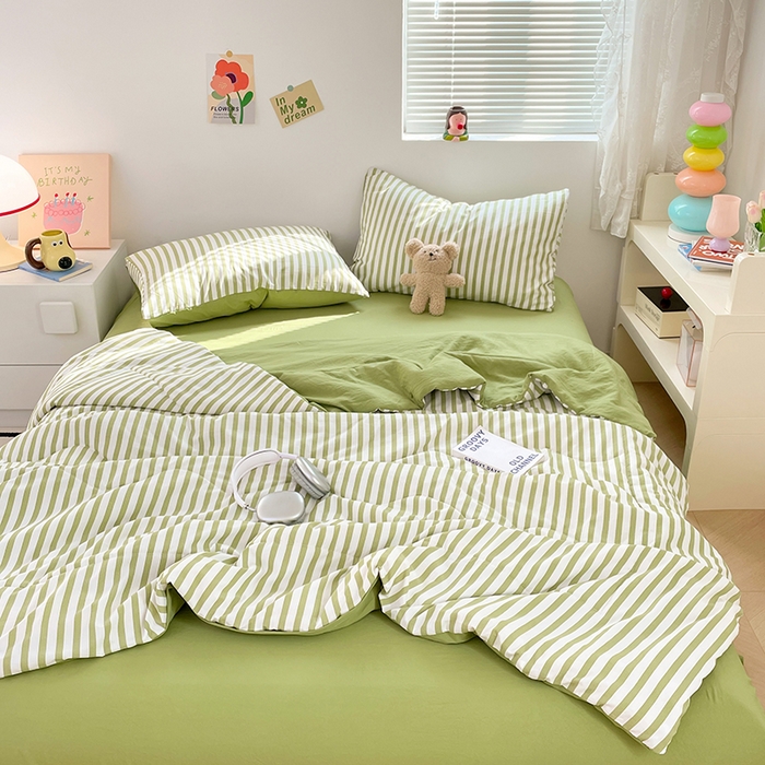 91家纺网 家纺一手货源 找家纺 卡斯诺家纺馆 2026新款水洗云朵棉夏被夏凉被空调被 甜辣风-抹绿条