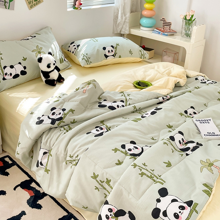 91家纺网 家纺一手货源 找家纺 卡斯诺家纺馆 2026新款水洗云朵棉夏被夏凉被空调被 熊猫竹竹