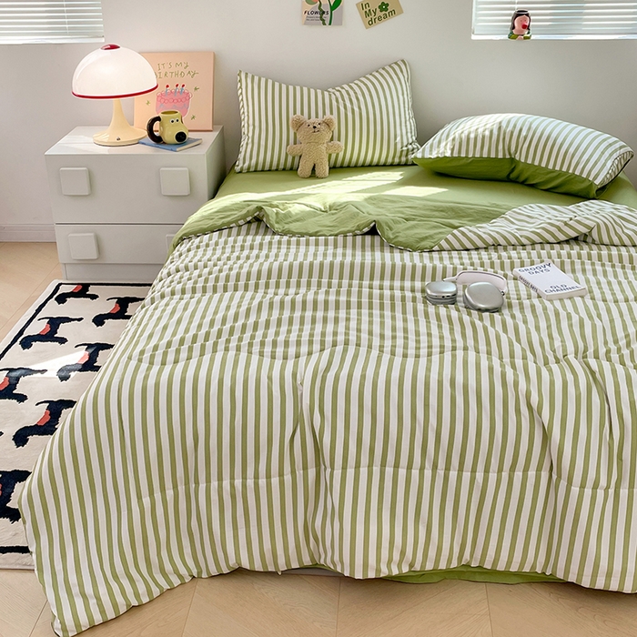 91家纺网 家纺一手货源 找家纺 卡斯诺家纺馆 2026新款水洗云朵棉夏被夏凉被空调被 甜辣风-抹绿条