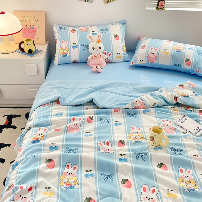 91家纺网 家纺一手货源 找家纺 卡斯诺家纺馆 2026新款水洗云朵棉夏被夏凉被空调被 缤果萌兔