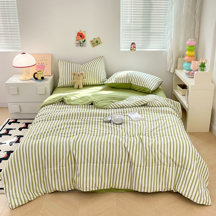 91家纺网 家纺一手货源 找家纺 卡斯诺家纺馆 2026新款水洗云朵棉夏被夏凉被空调被 甜辣风-抹绿条