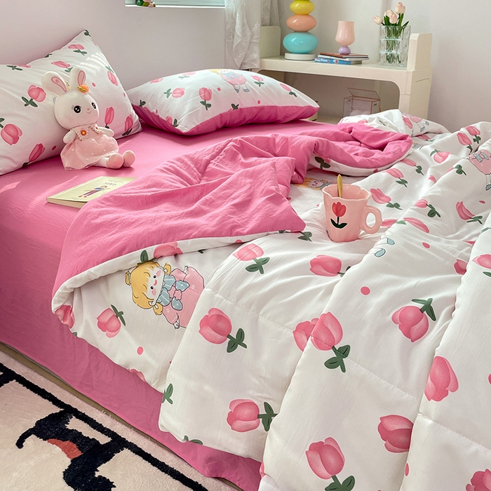 91家纺网 家纺一手货源 找家纺 卡斯诺家纺馆 2026新款水洗云朵棉夏被夏凉被空调被 花仙子