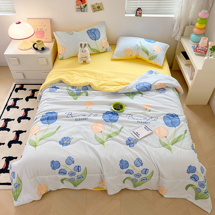 91家纺网 家纺一手货源 找家纺 卡斯诺家纺馆 2026新款水洗云朵棉夏被夏凉被空调被 缤纷花朵