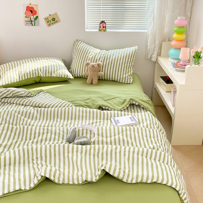 91家纺网 家纺一手货源 找家纺 卡斯诺家纺馆 2026新款水洗云朵棉夏被夏凉被空调被 甜辣风-抹绿条