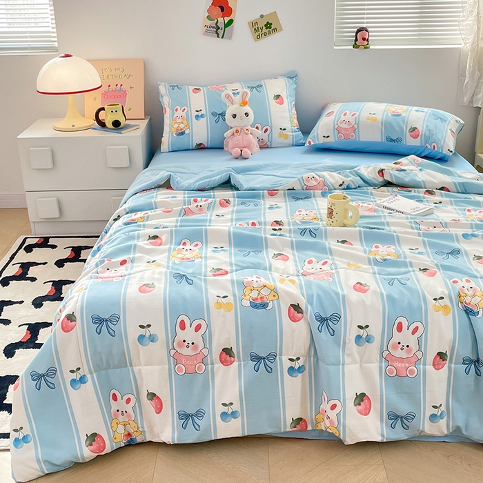 91家纺网 家纺一手货源 找家纺 卡斯诺家纺馆 2026新款水洗云朵棉夏被夏凉被空调被 缤果萌兔