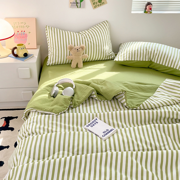 91家纺网 家纺一手货源 找家纺 卡斯诺家纺馆 2026新款水洗云朵棉夏被夏凉被空调被 甜辣风-抹绿条