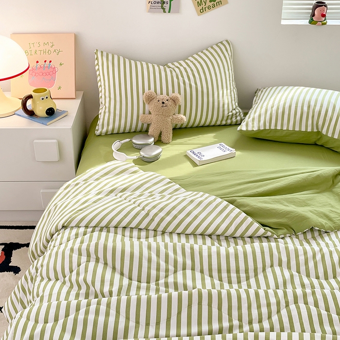 91家纺网 家纺一手货源 找家纺 卡斯诺家纺馆 2026新款水洗云朵棉夏被夏凉被空调被 甜辣风-抹绿条