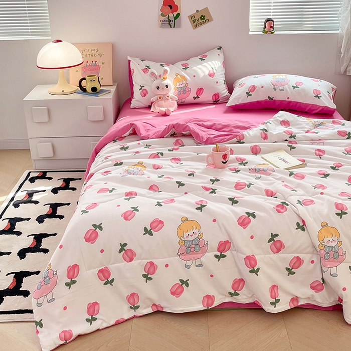 91家纺网 家纺一手货源 找家纺 卡斯诺家纺馆 2026新款水洗云朵棉夏被夏凉被空调被 花仙子