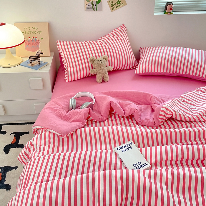 91家纺网 家纺一手货源 找家纺 卡斯诺家纺馆 2026新款水洗云朵棉夏被夏凉被空调被 甜辣风-玫红条