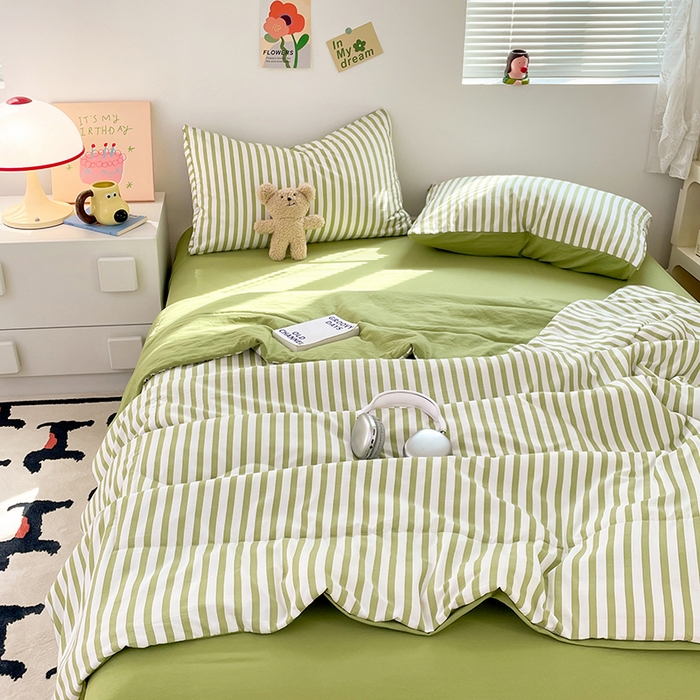 91家纺网 家纺一手货源 找家纺 卡斯诺家纺馆 2026新款水洗云朵棉夏被夏凉被空调被 甜辣风-抹绿条