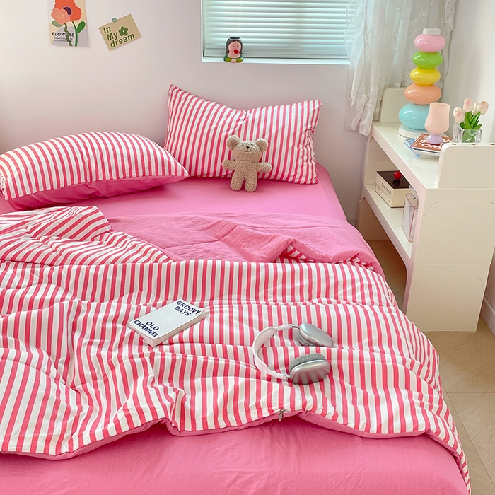 91家纺网 家纺一手货源 找家纺 卡斯诺家纺馆 2026新款水洗云朵棉夏被夏凉被空调被 甜辣风-玫红条