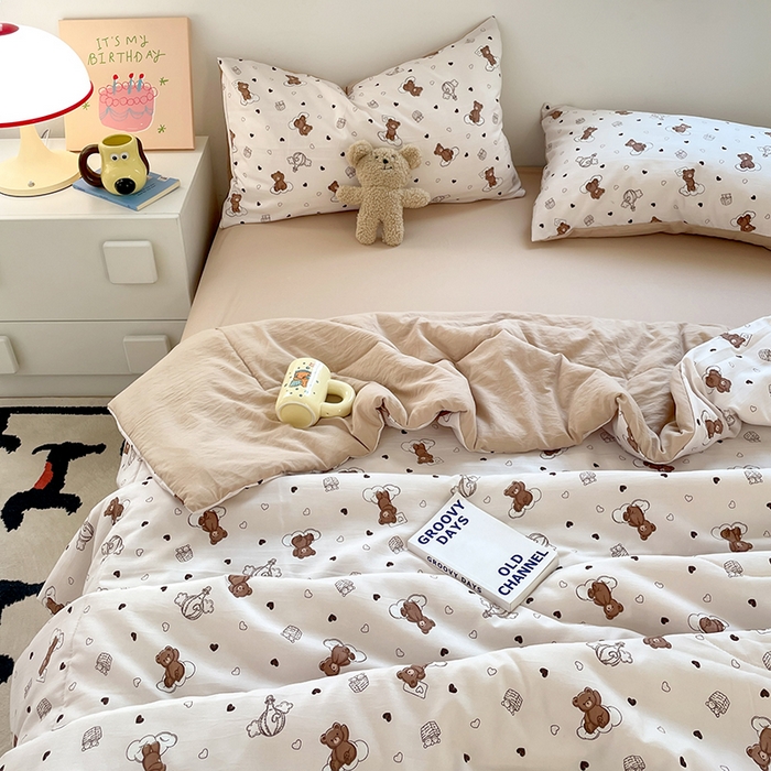 91家纺网 家纺一手货源 找家纺 卡斯诺家纺馆 2026新款水洗云朵棉夏被夏凉被空调被 云朵小熊