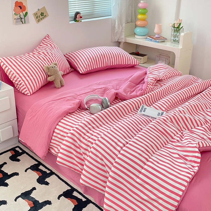 91家纺网 家纺一手货源 找家纺 卡斯诺家纺馆 2026新款水洗云朵棉夏被夏凉被空调被 甜辣风-玫红条