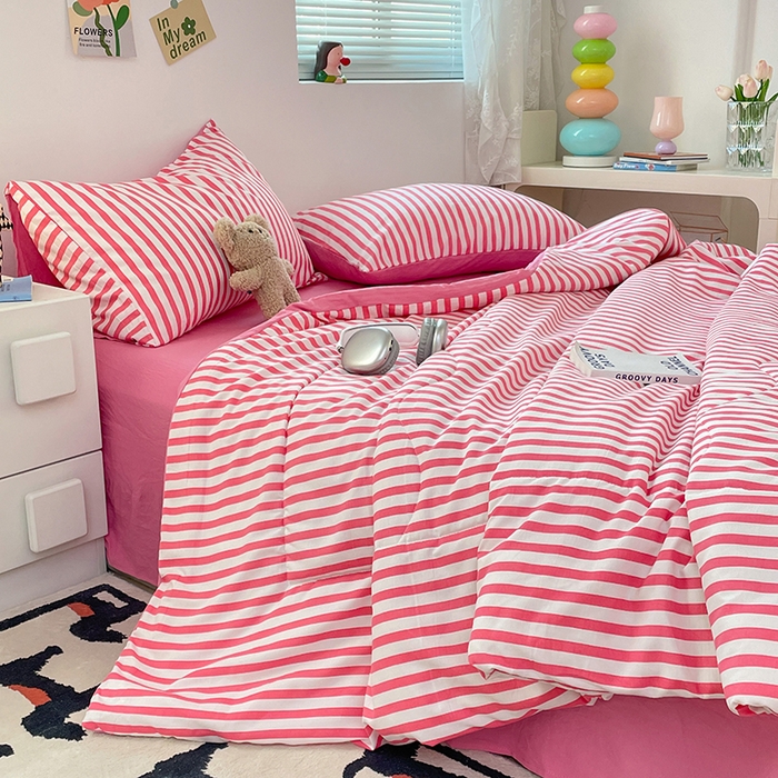 91家纺网 家纺一手货源 找家纺 卡斯诺家纺馆 2026新款水洗云朵棉夏被夏凉被空调被 甜辣风-玫红条