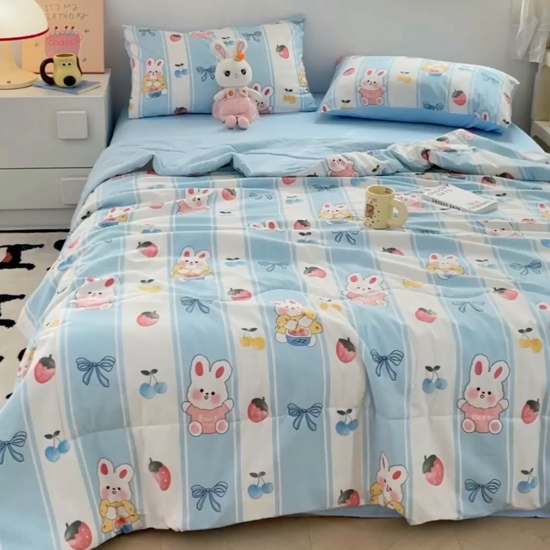 91家纺网 家纺一手货源 找家纺 卡斯诺家纺馆 2026新款水洗云朵棉夏被夏凉被空调被 缤果萌兔