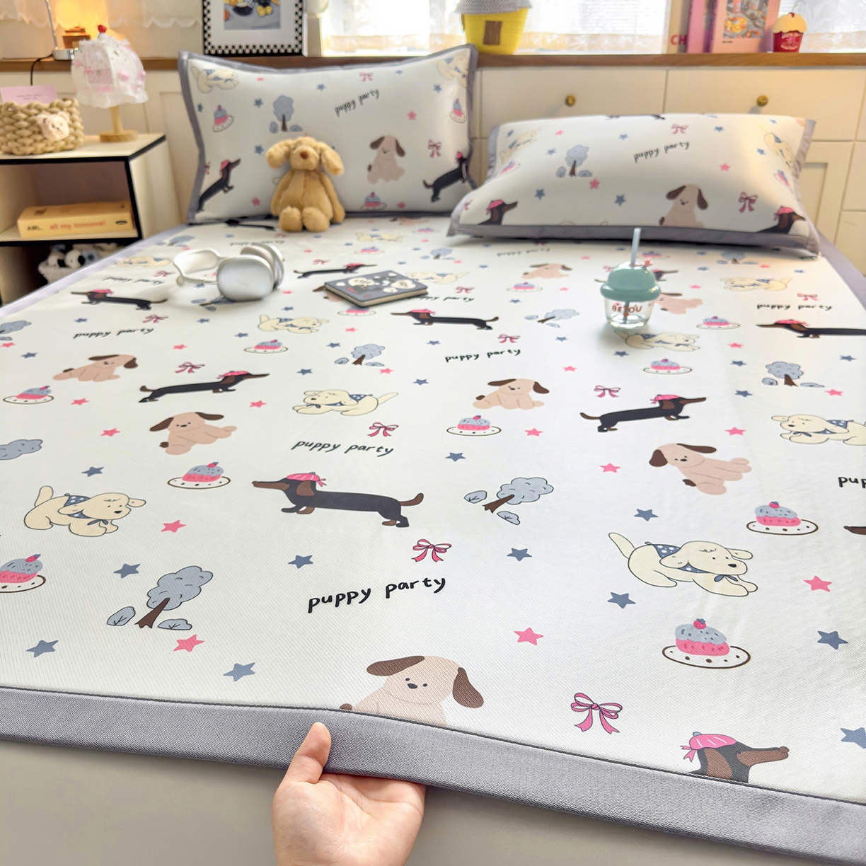 91家纺网 家纺一手货源 找家纺 （总）圣比熊 2026新款烫光数码印花冰丝凉席