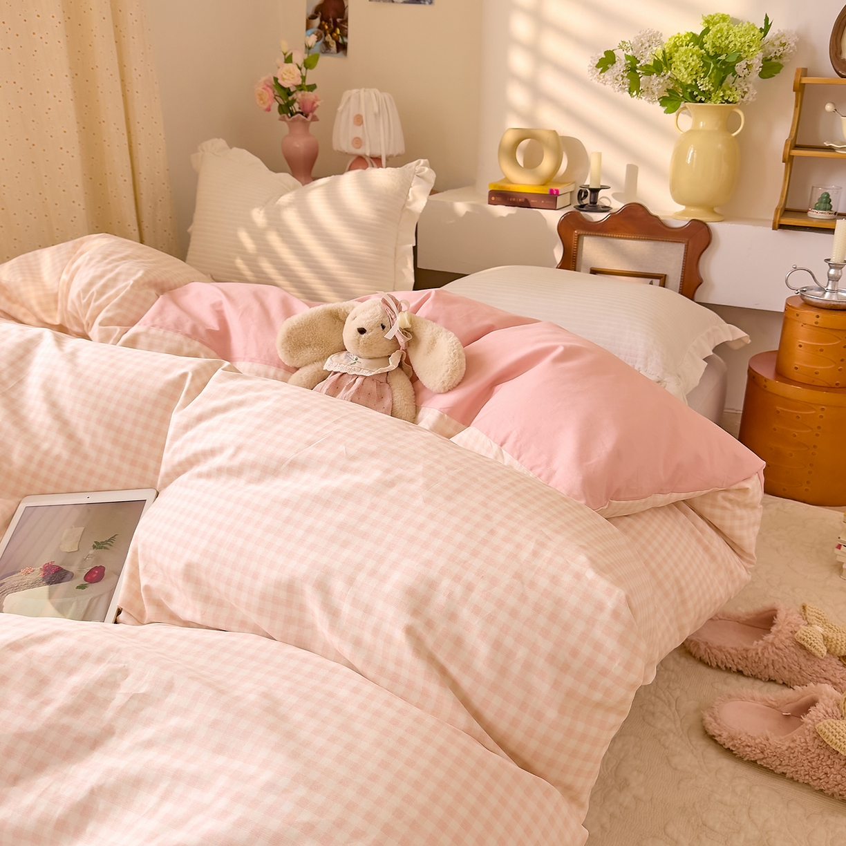 91家纺网 家纺一手货源 找家纺 DoDo 兜兜 2026年全棉纯棉ins风小清新单品被套 被套单件 樱粉奶盖