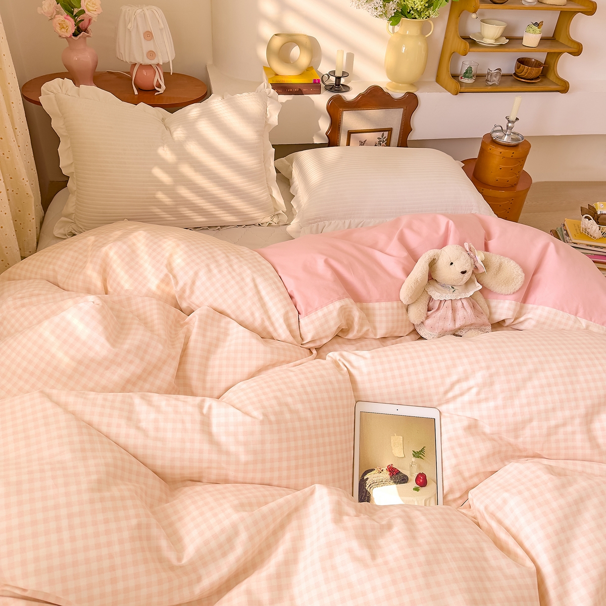 91家纺网 家纺一手货源 找家纺 DoDo 兜兜 2026年全棉纯棉ins风小清新单品被套 被套单件 樱粉奶盖