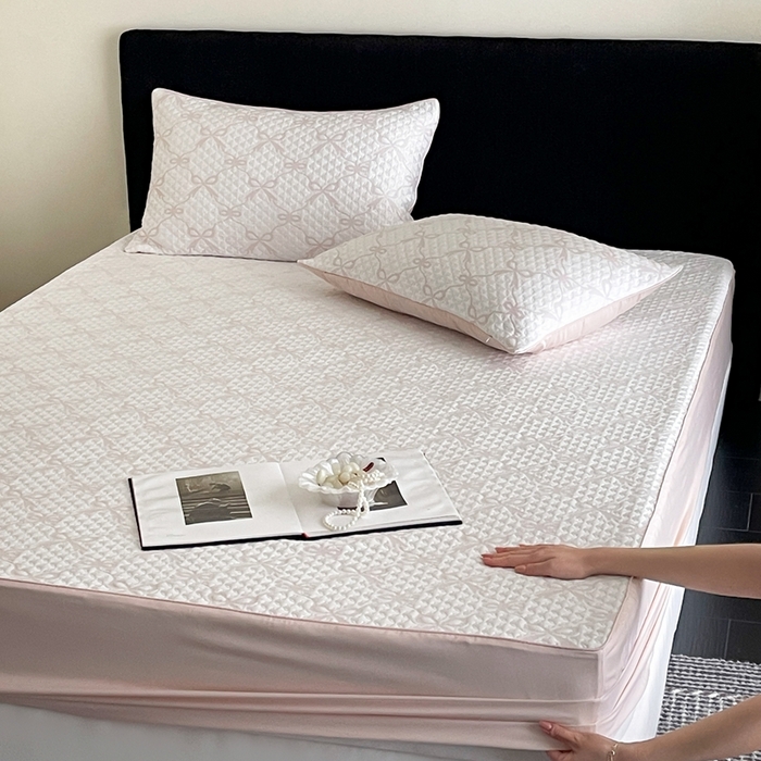 91家纺网 家纺一手货源 找家纺 赫帛 2025春夏新款日本ICE 3D Max进口冷感软凉席空调席 蝴蝶结-浅粉