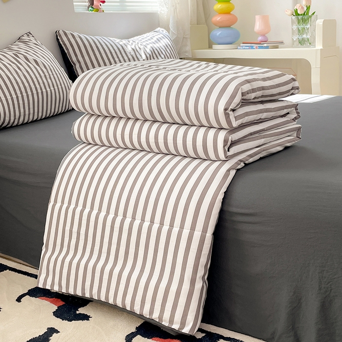 卡斯诺家纺馆 2026新款水洗云朵棉夏被夏凉被空调被 甜辣风-深灰条