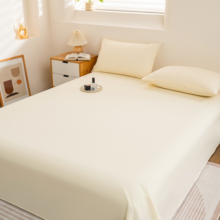 91家纺网 家纺一手货源 找家纺 居美良品 2026新款100%全棉色织水洗棉A类纯棉床单单品床单床单单件 奶昔-白