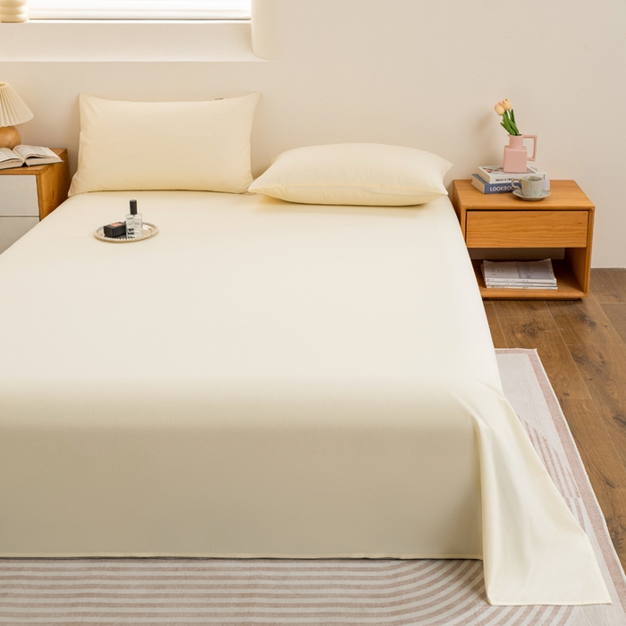 91家纺网 家纺一手货源 找家纺 居美良品 2026新款100%全棉色织水洗棉A类纯棉床单单品床单床单单件 奶昔-白