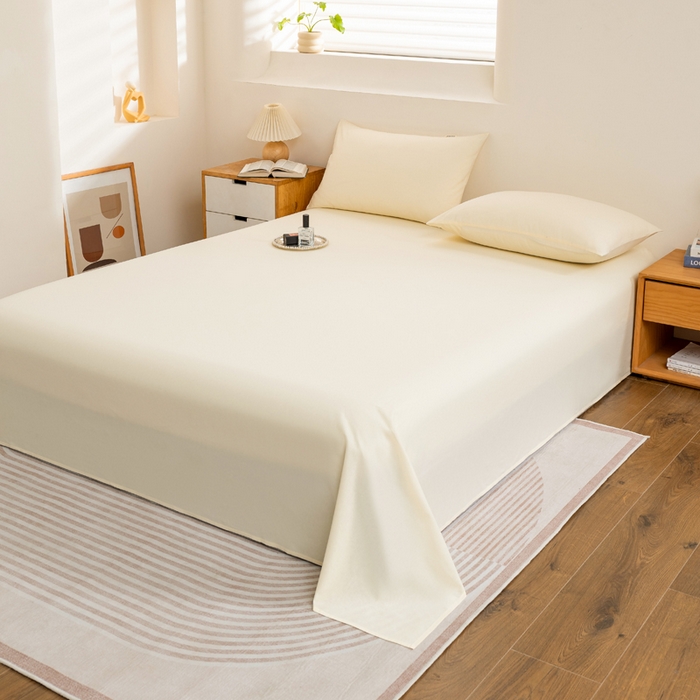 91家纺网 家纺一手货源 找家纺 居美良品 2026新款100%全棉色织水洗棉A类纯棉床单单品床单床单单件 奶昔-白