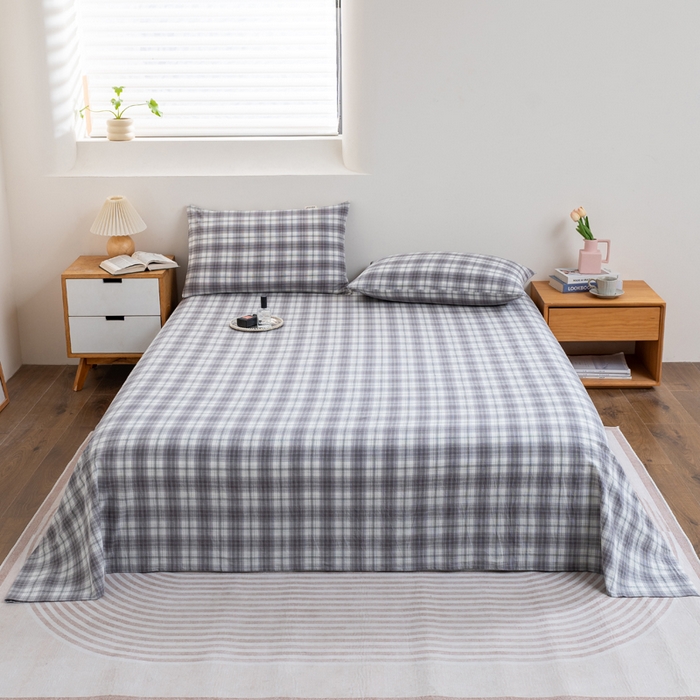 91家纺网 家纺一手货源 找家纺 居美良品 2026新款100%全棉色织水洗棉A类纯棉床单单品床单床单单件 烟雨-灰