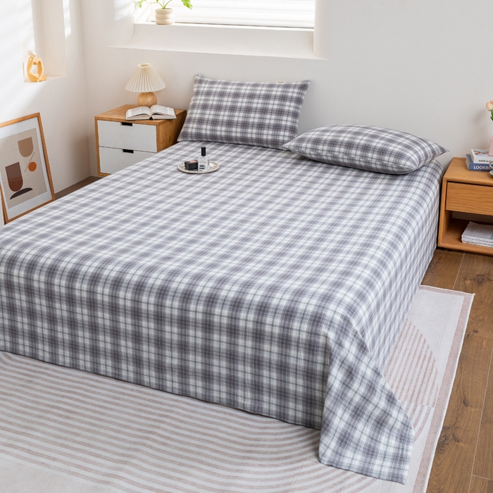 91家纺网 家纺一手货源 找家纺 居美良品 2026新款100%全棉色织水洗棉A类纯棉床单单品床单床单单件 烟雨-灰