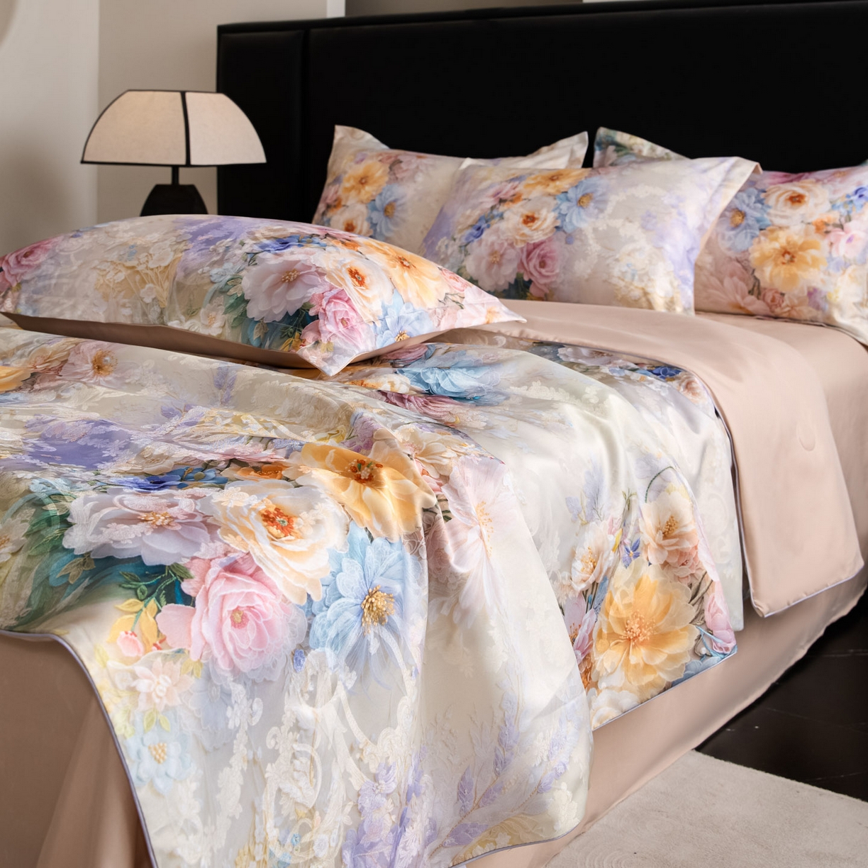 91家纺网 家纺一手货源 找家纺 莱欧纳家纺 2026新款亲肤夏被四件套 夏被-初雪米桔