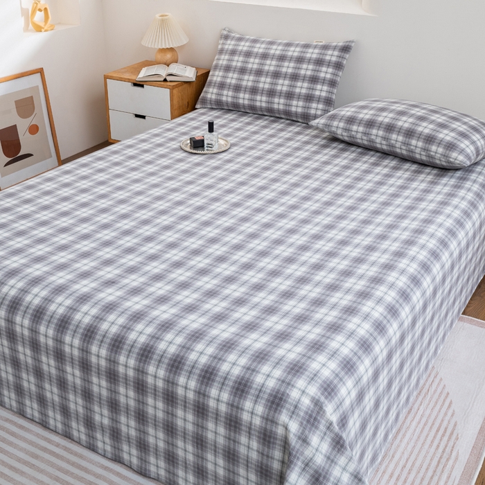 91家纺网 家纺一手货源 找家纺 居美良品 2026新款100%全棉色织水洗棉A类纯棉床单单品床单床单单件 烟雨-灰